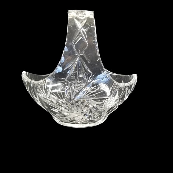 Vintage Fine Lead Crystal Glass Basket Star of David Czech Bohemian Handle Dish - Picture 4 of 9